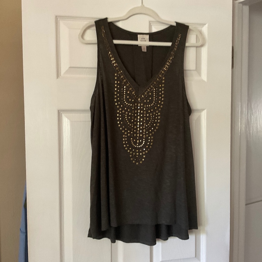Knox Rose Forest Green Top with Gold Design, XXL